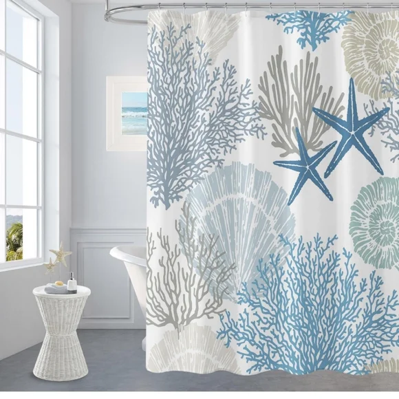 Gibelle Extra Long Shower Curtain 72 x 84, Tall Nautical Coastal  - Picture 6 of 8